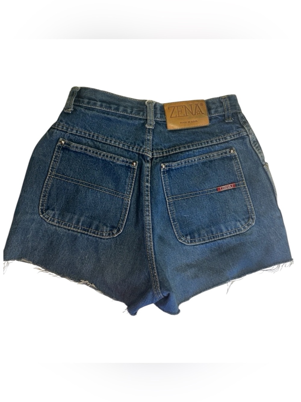 Vintage Zena USA Denim Cut Off Shorts High Rise Frayed Hem Size 11 Mom Jean